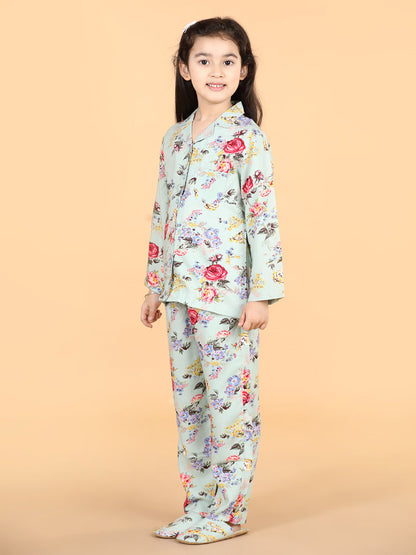 Girls Floral Mint Green Night Suit