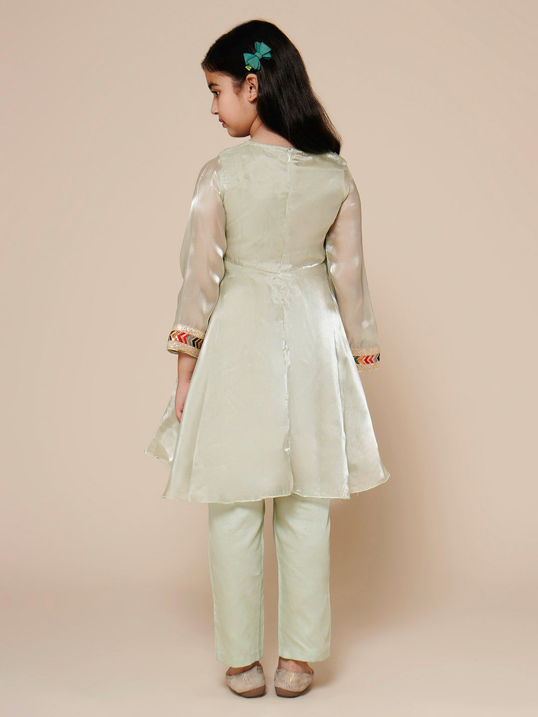 PICCOL Tissue Applique Kurta with Pant Set-Light Green