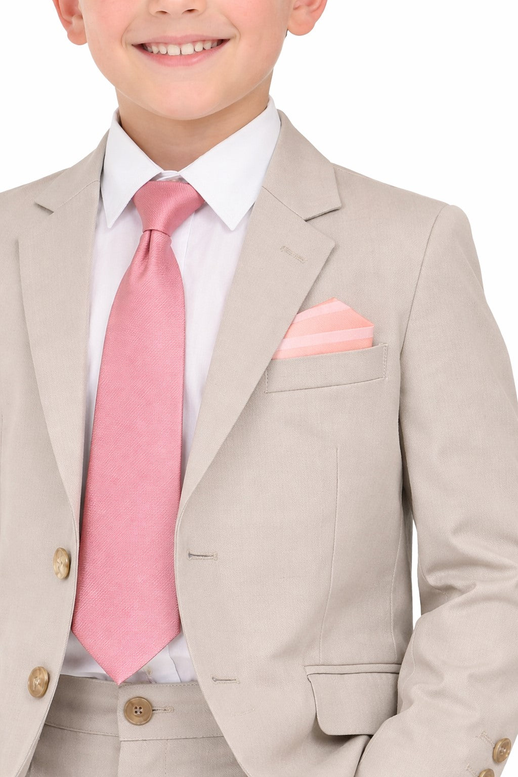 Piccolo-Boys Five-Piece Single-Breasted Blazer, Shirt with Trousers Set - Beige
