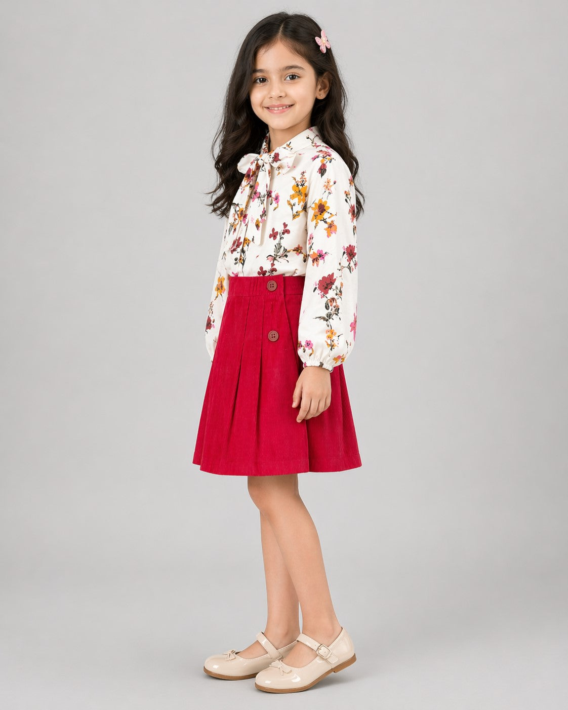 Girls Pleated Skirt And Floral Top Set