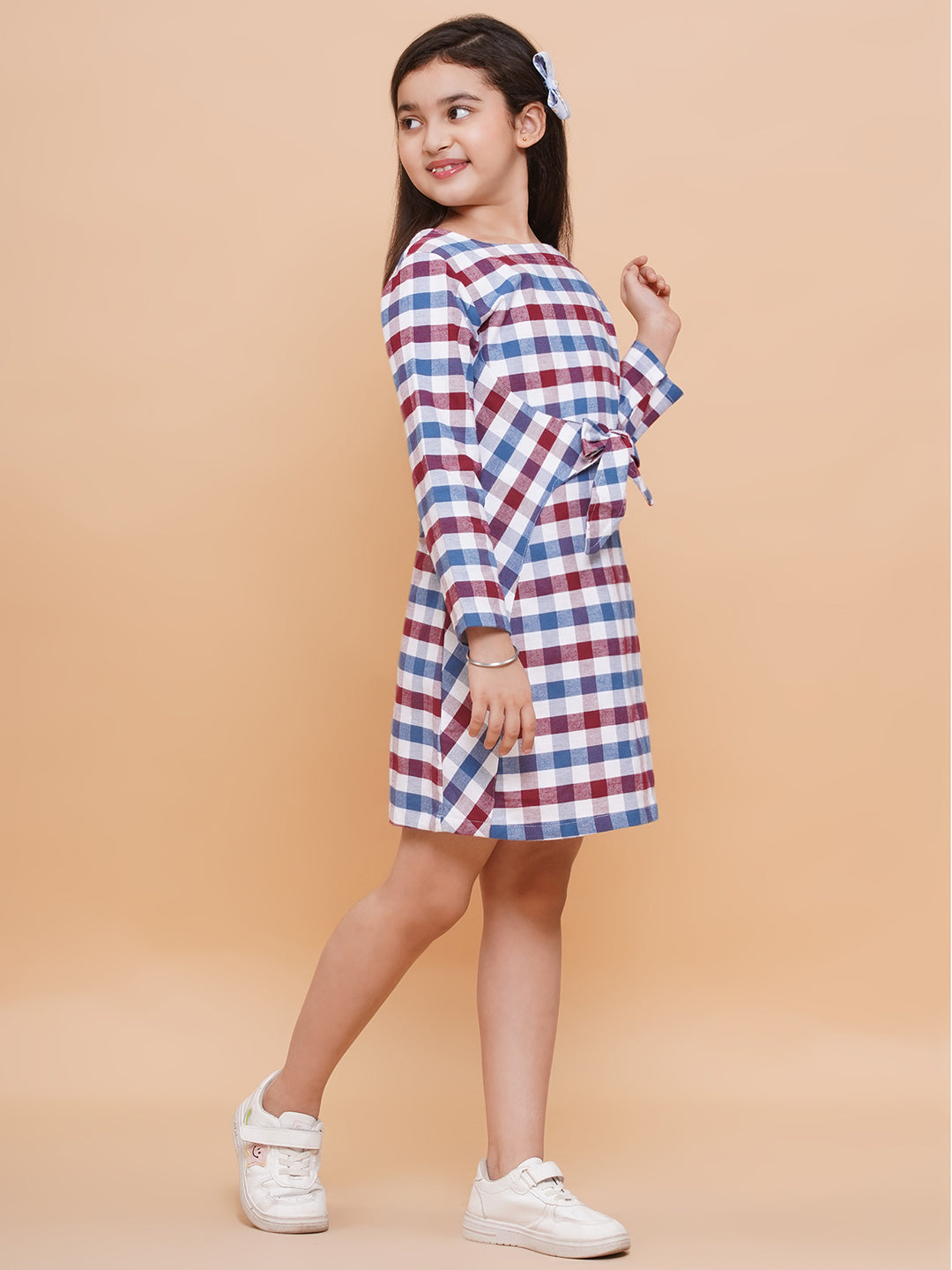 Plaid Dress with Waist Front Tie-Multi