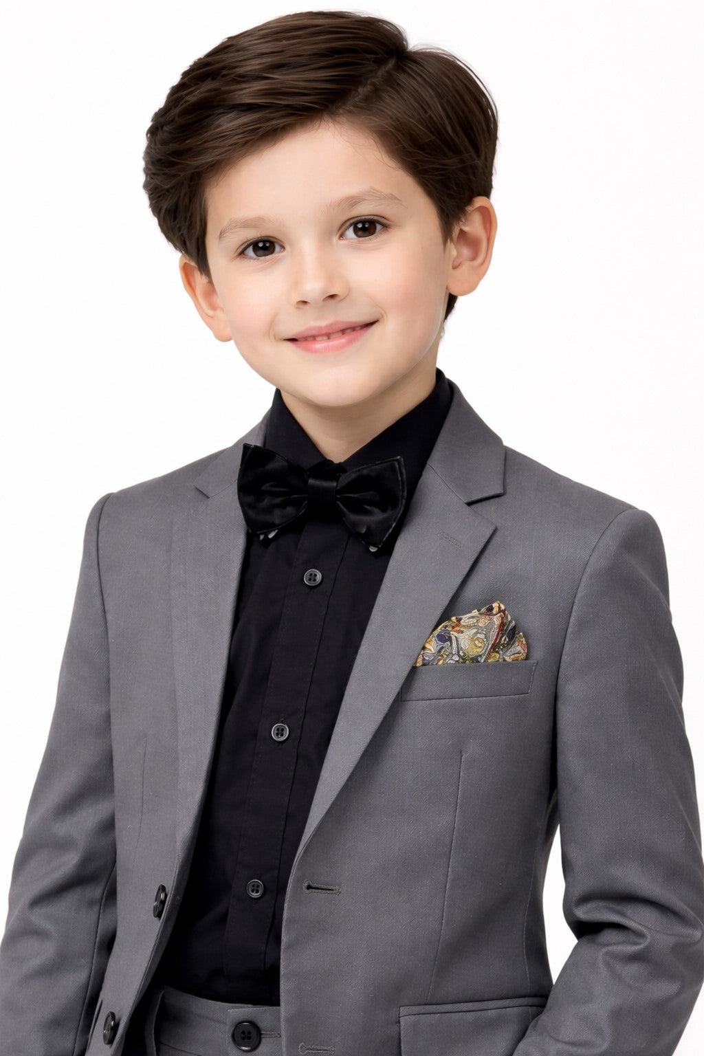Piccolo-Boys Five-Piece Single-Breasted Blazer, Shirt with Trousers Set -Grey
