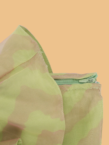 Girls Green &amp; Gold-Toned Ready To Wear Lehenga &amp; Blouse With Dupatta set