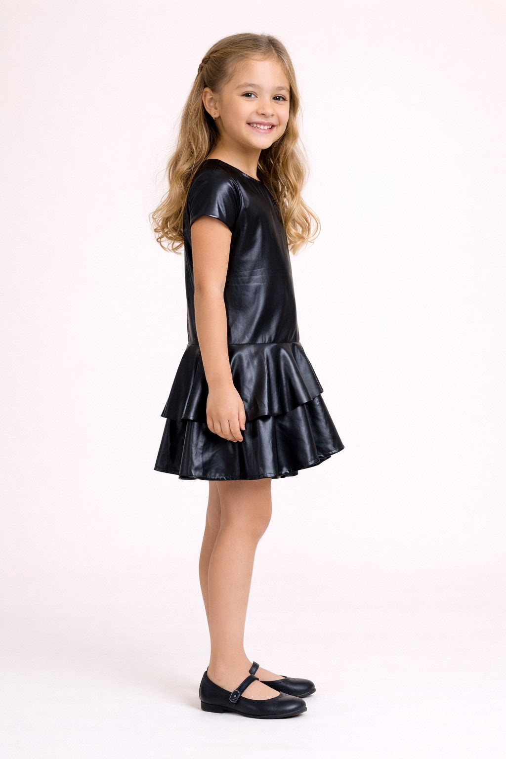 Faux Leather Layered Aysmmetric Dress