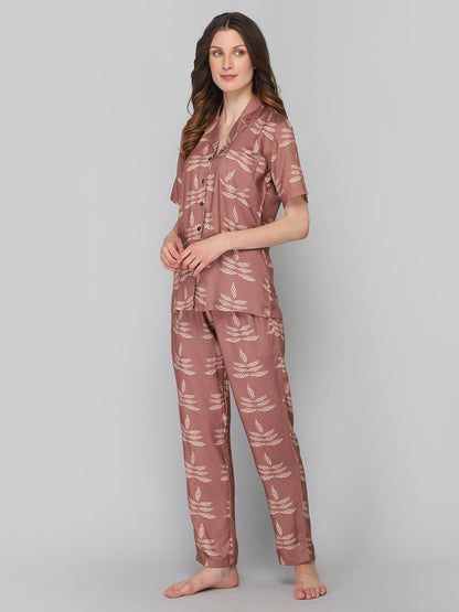 DRAPE IN VOGUE Women Brown Printed Night suit