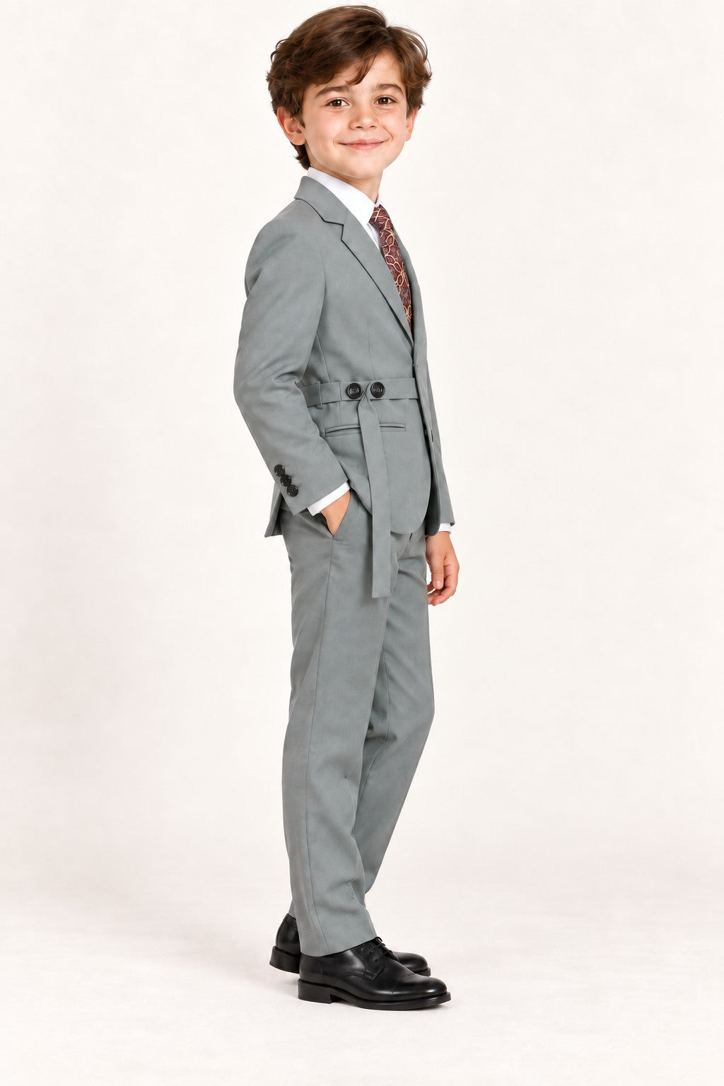 Piccolo Boys 3-Piece Premium Party Wear Blazer Pant Set with Adjustable Waist Belt & Tie -Green