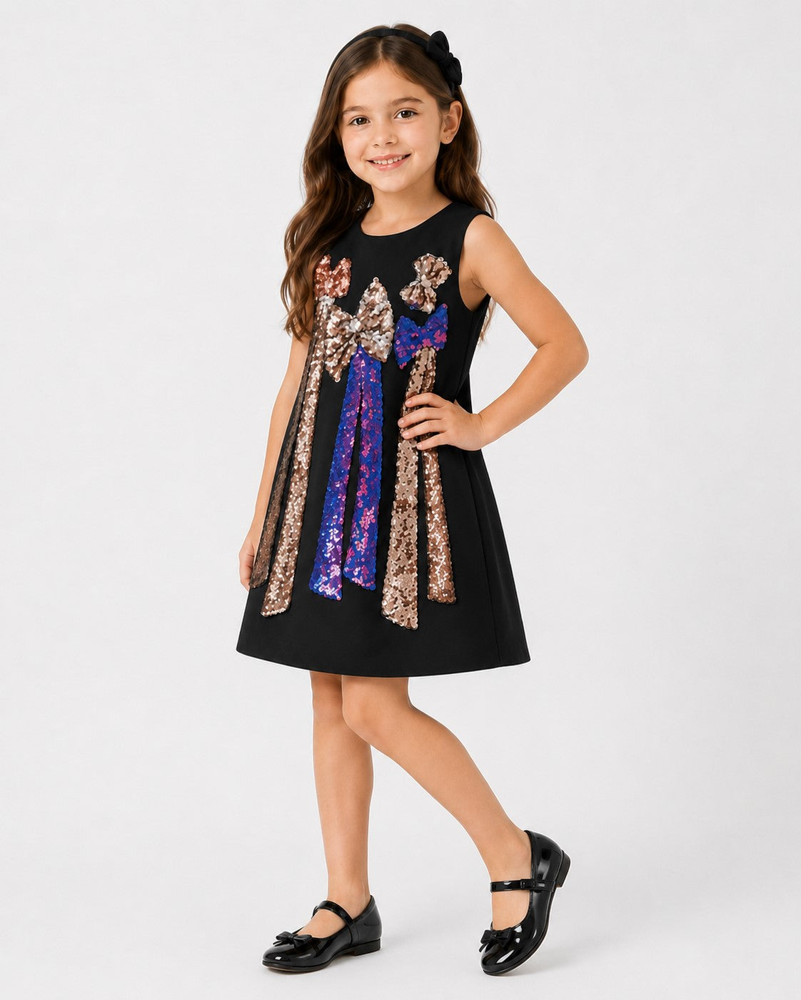 Piccolo Girls Multi Sequin Bow Party Wear Dress