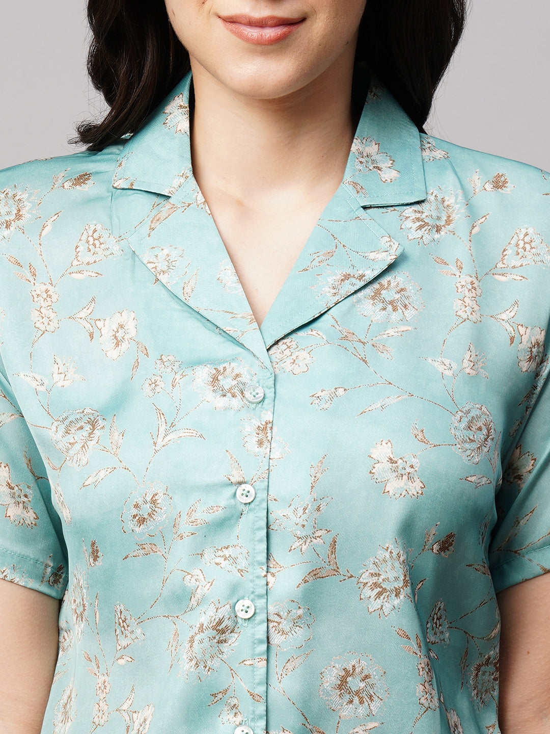Women 2 Pieces Floral Printed Satin Night suit