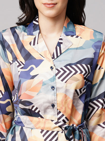 Women 2 Pieces Printed Satin Night suit