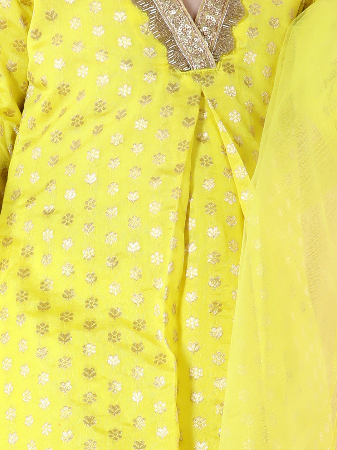 Silk Brocade Kurta with Pant and Dupatta Yellow (Set of 3)