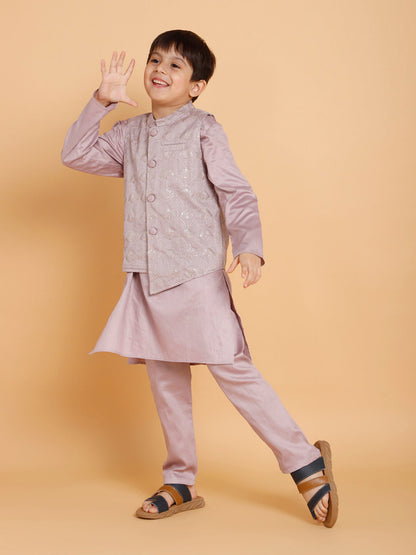 Purple Kurta Pyjama with Jacket (Set of 3)