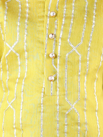 Piccolo Boy's Yellow Gota Lining Kurta Pyjama Set