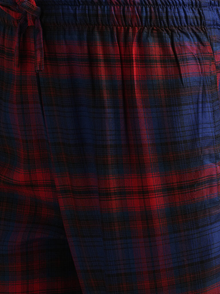 Women Red &amp; Blue Checked Night suit