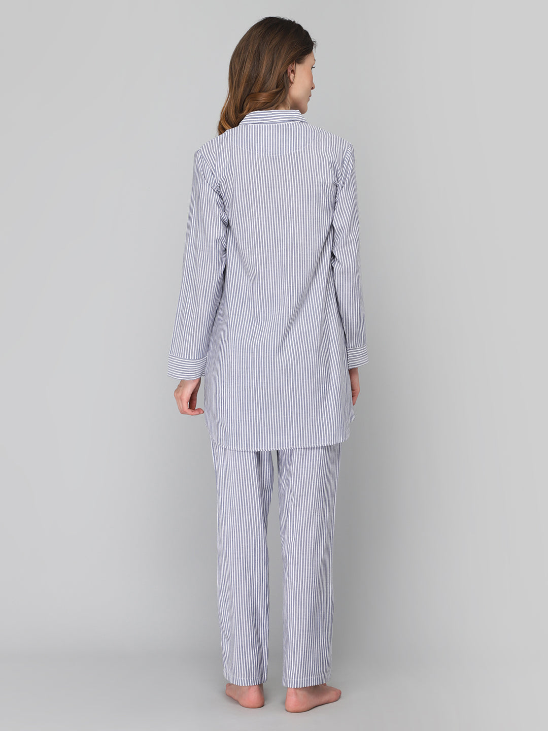 DRAPE IN VOGUE Women Grey &amp; White Striped Night Suit