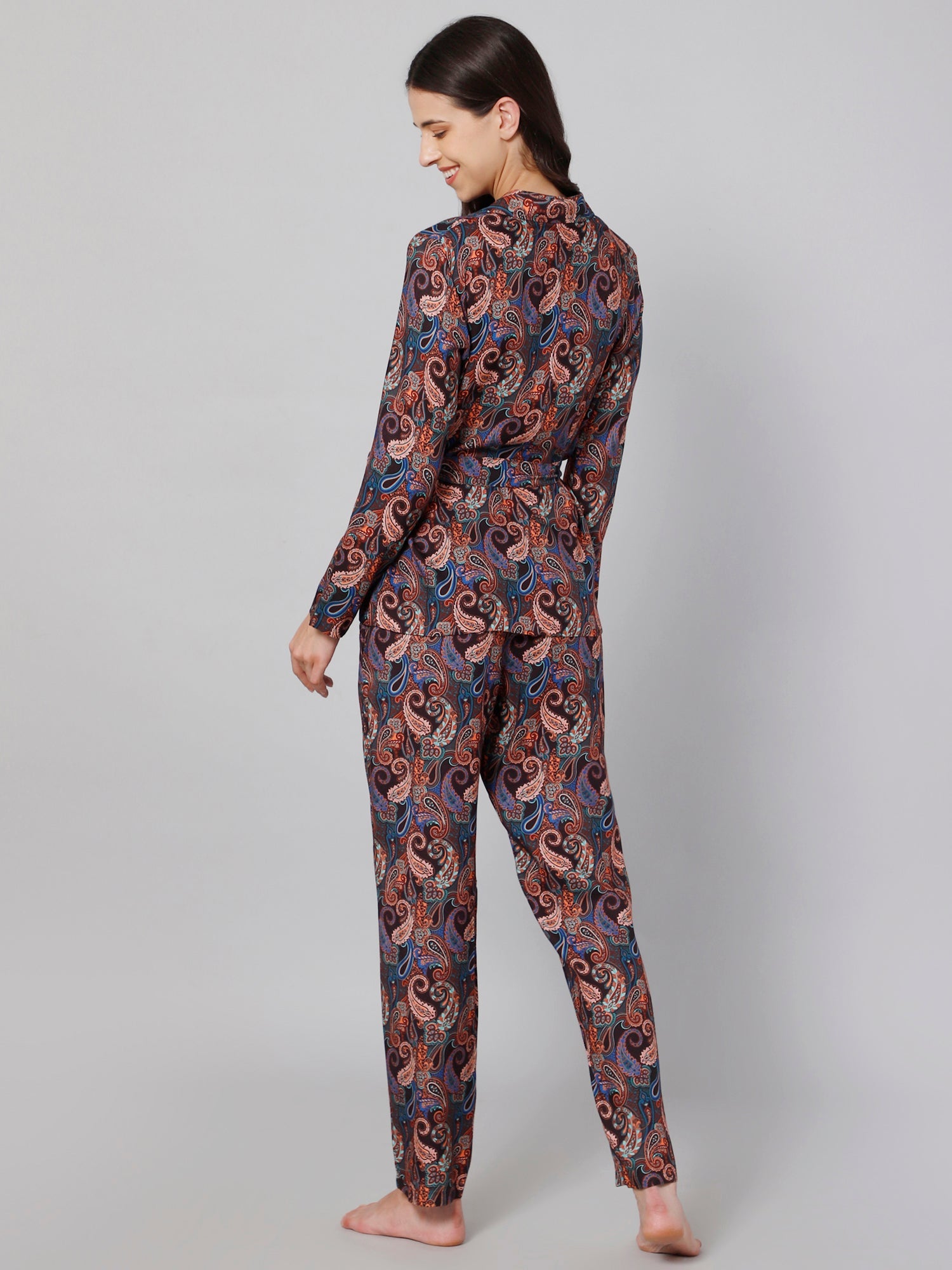 Women Black &amp; Blue Printed Night suit