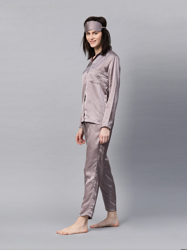 Women Grey Solid Night Suit