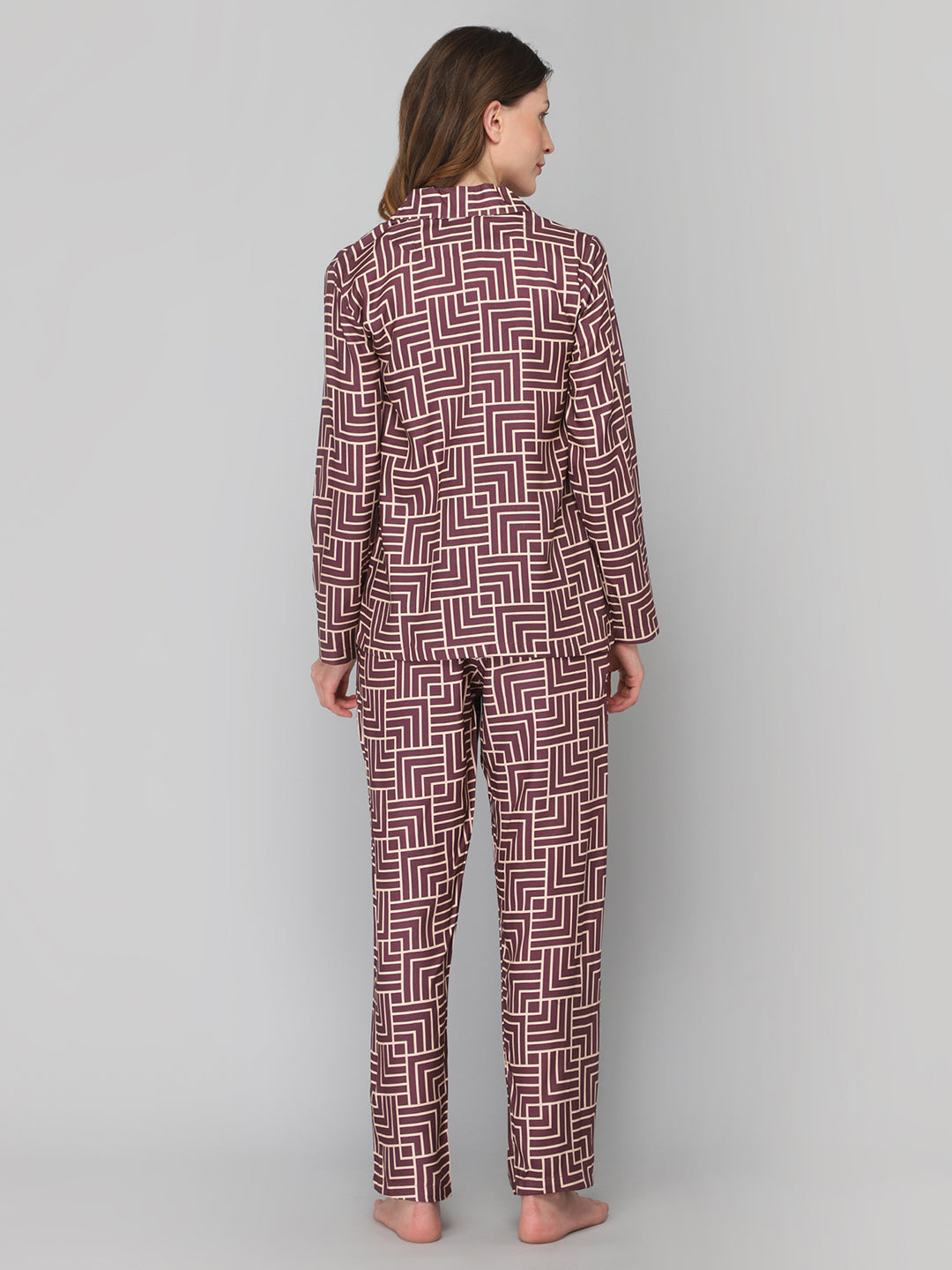 DRAPE IN VOGUE Women Maroon &amp; Beige Printed Night suit