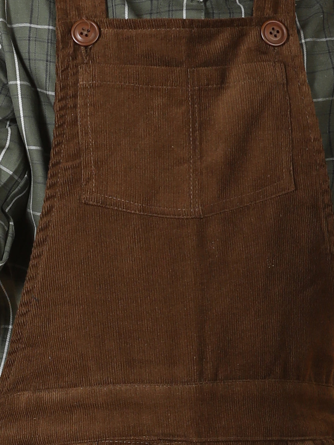 Girls Checked Top with Corduroy Dungaree Set