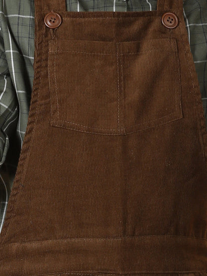 Girls Checked Top with Corduroy Dungaree Set