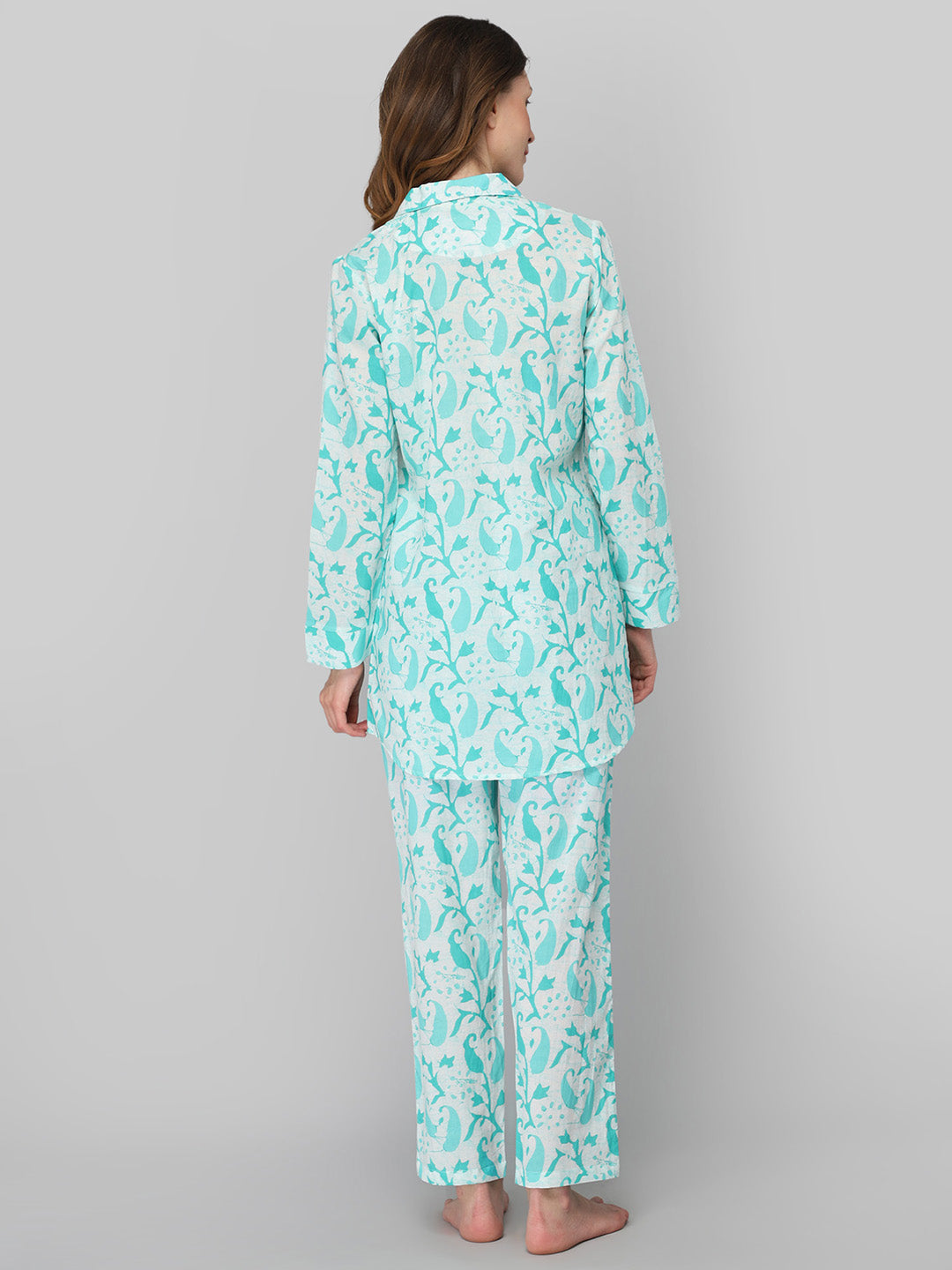 DRAPE IN VOGUE Women Sea Green &amp; White Printed Night suit
