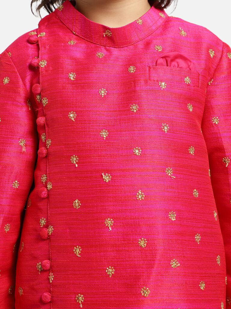 Pink  Full Sleeve Sherwani With Pants Set