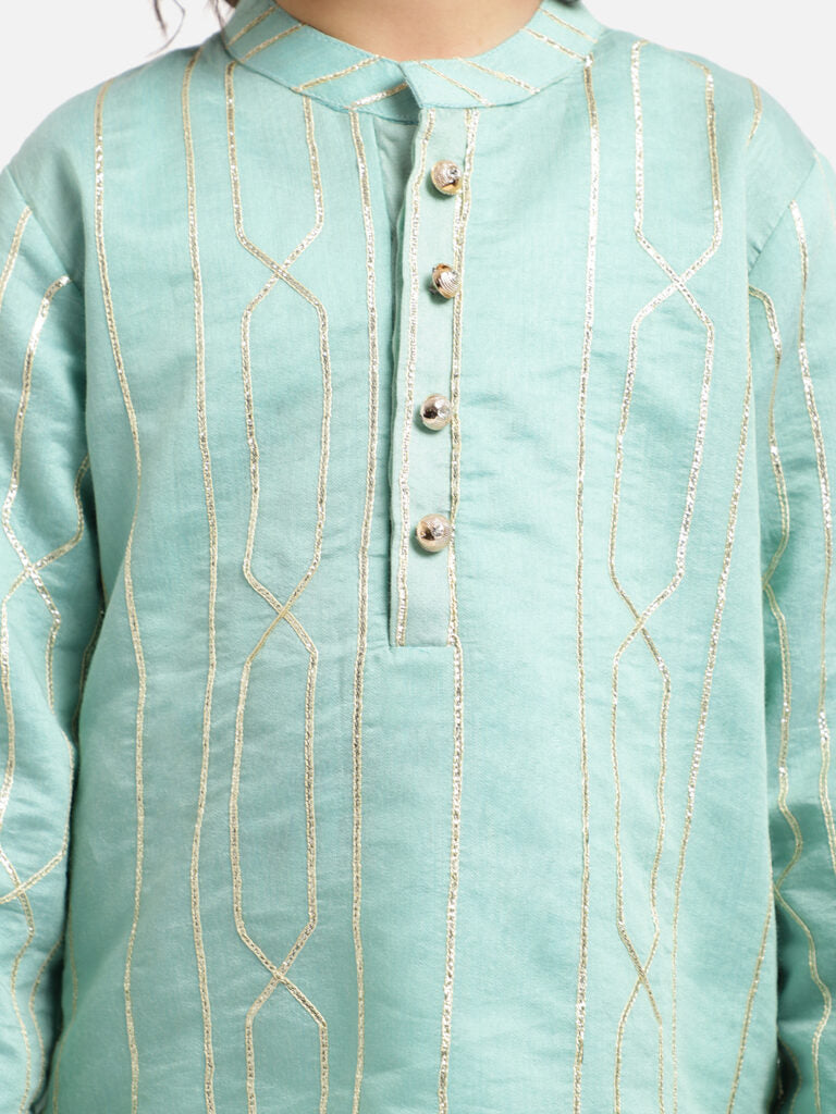 Pale Green Kurta With Gota Grace And Cream Payjama Set