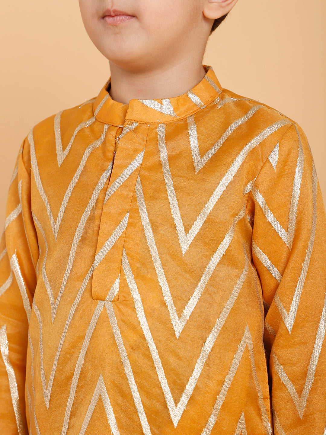 Golden Zig Zag Printed Kurta with Pyjama (Set of 2)