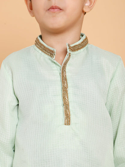 Green Kurta with Lace and Pyjama (Set of 2)