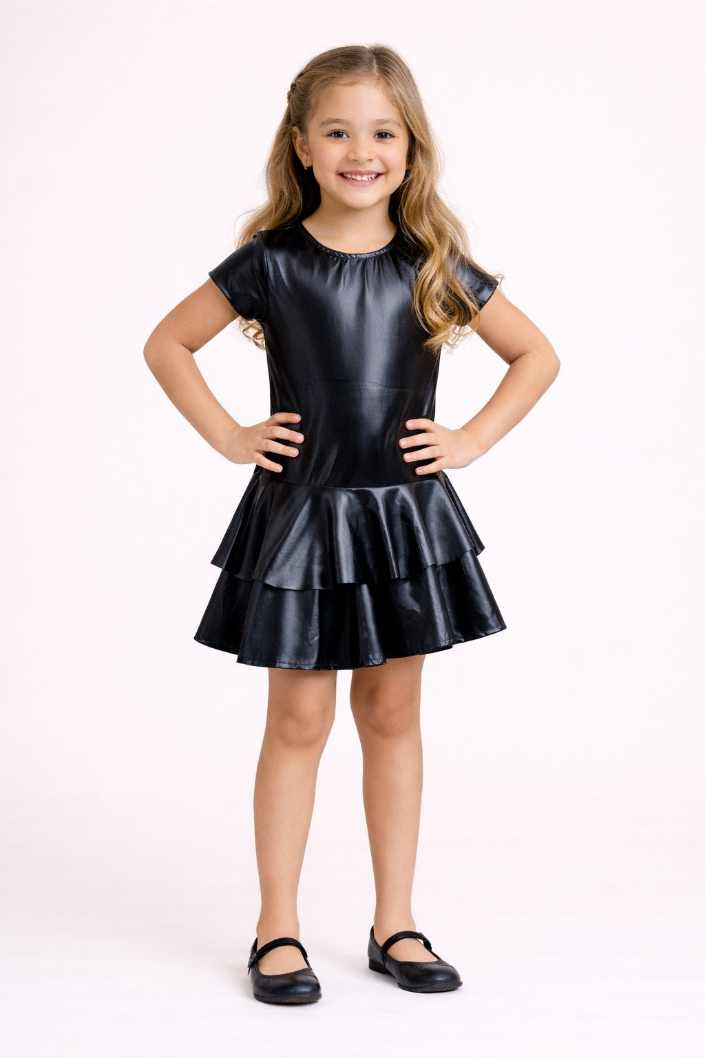 Faux Leather Layered Aysmmetric Dress