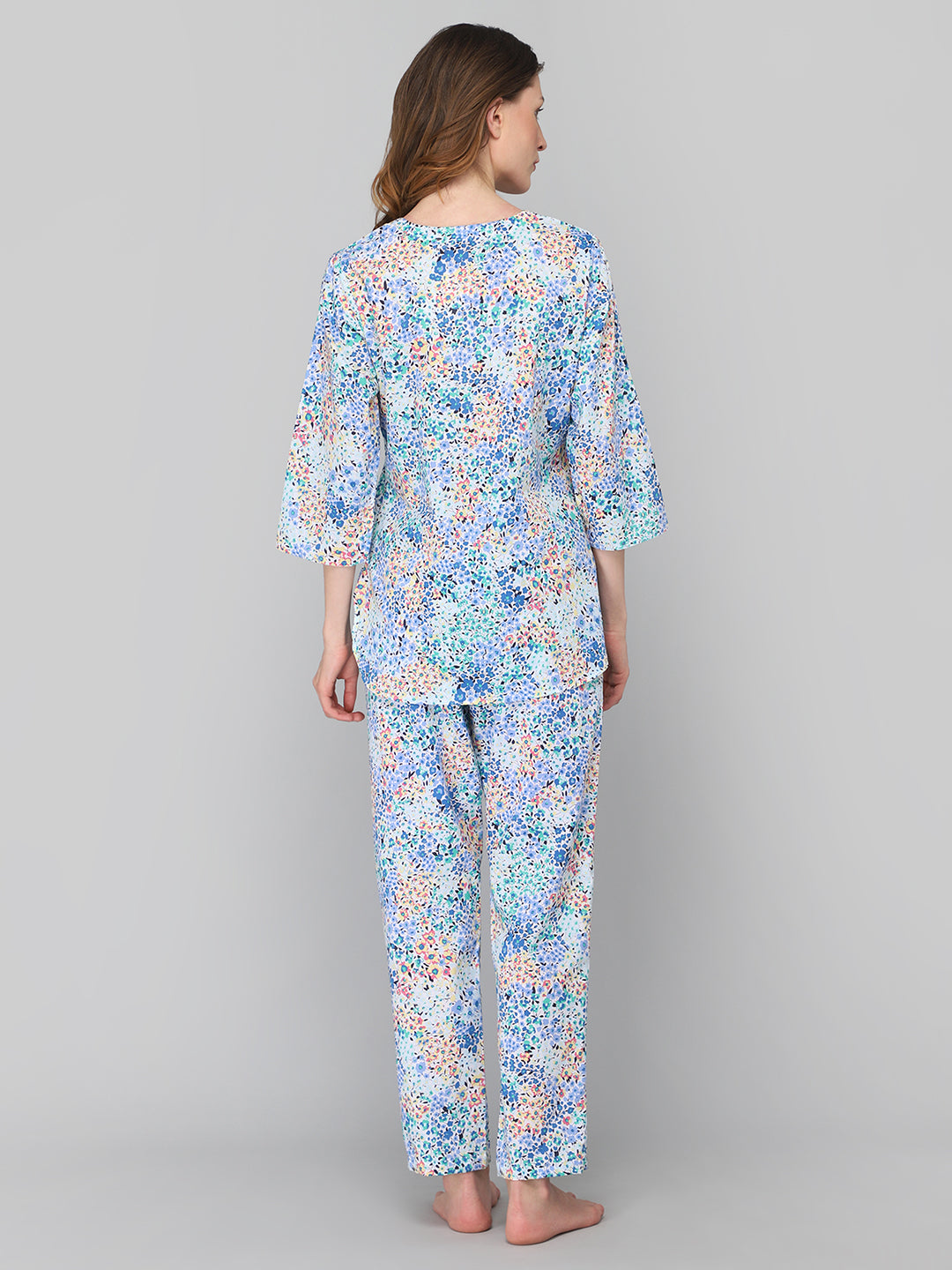 DRAPE IN VOGUE Women Blue &amp; White Printed Night Suit