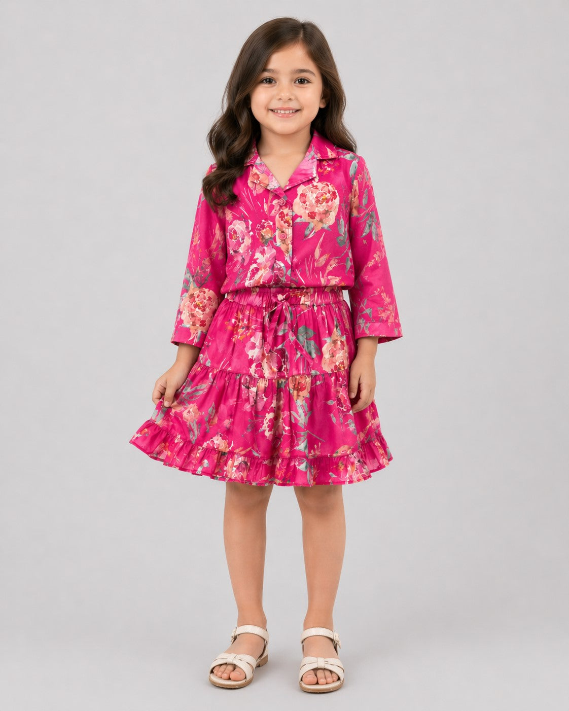 Girls Floral Pink Skirt and Shirt Co-Ord Set