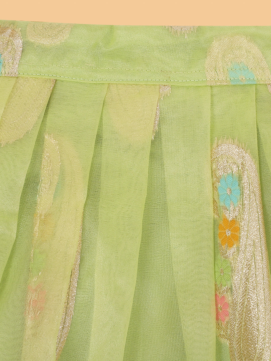 Girls Green &amp; Gold-Toned Ready To Wear Lehenga &amp; Blouse With Dupatta set