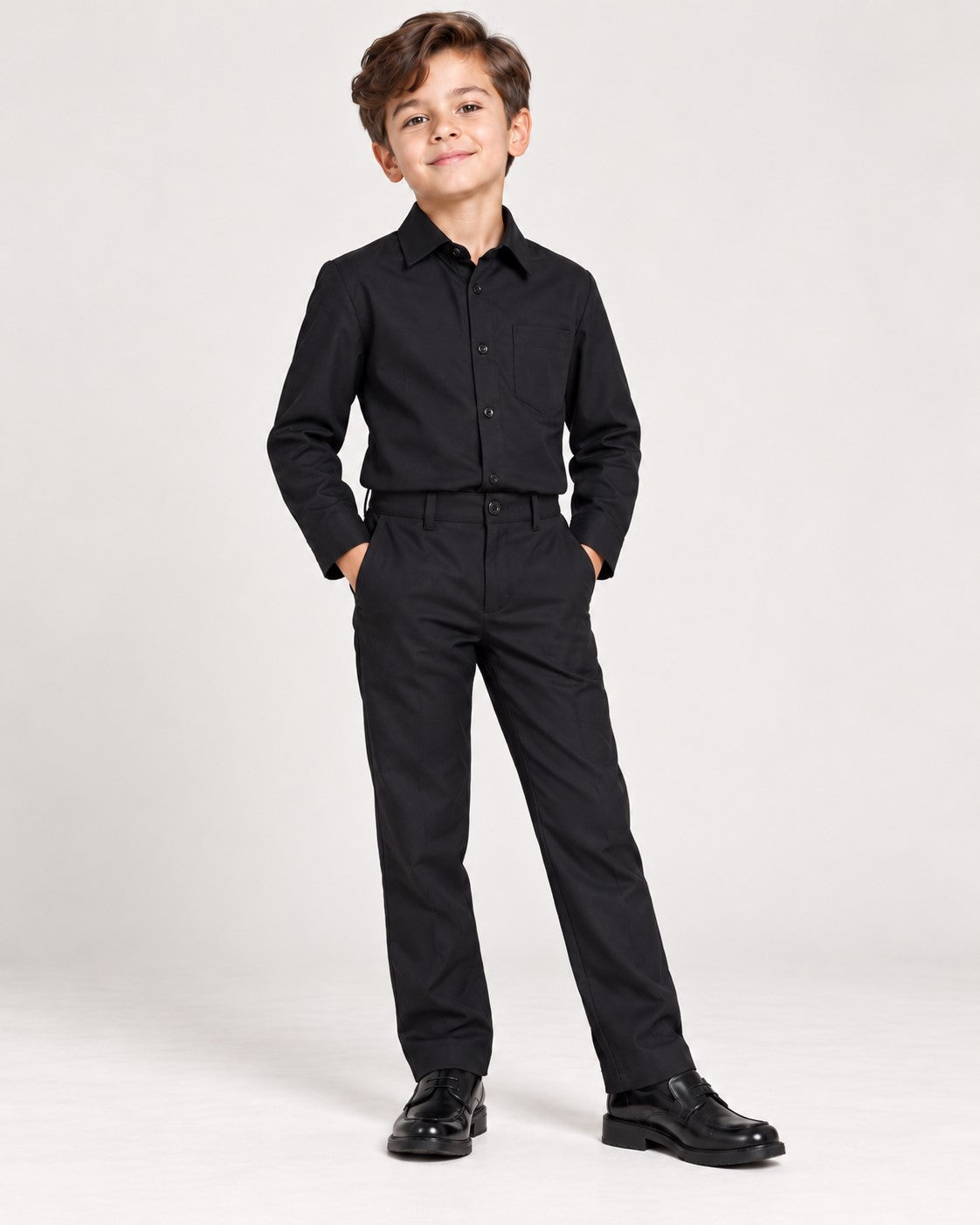 Piccolo-Boys Three-Piece Stylish Solid Party Wear Blazer Suit Set With Belt-Black