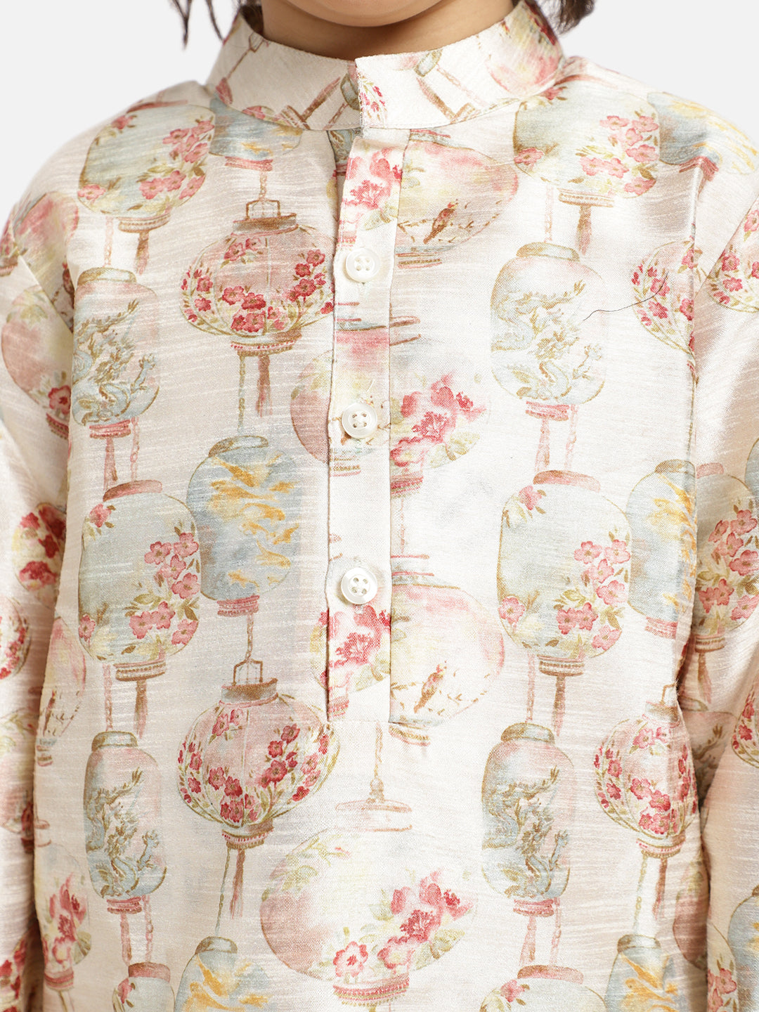 Piccolo Flower Print Kurta With Pajama - White