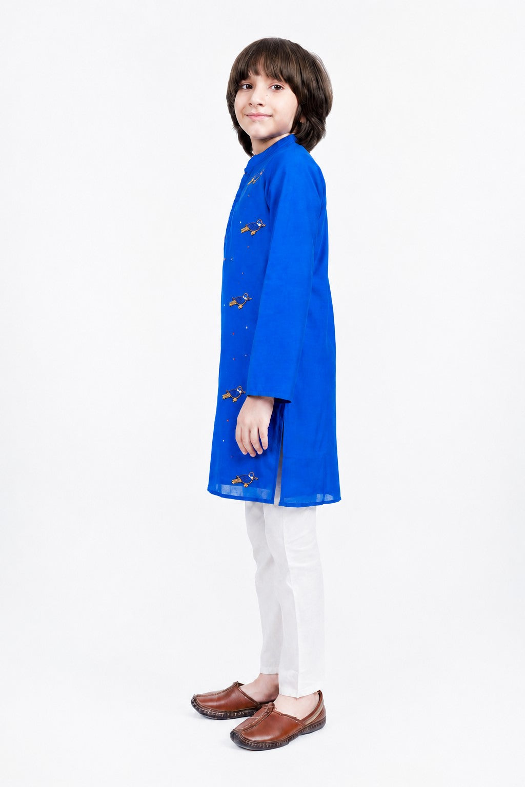 Piccolo Boys Royal Blue Bird Appliqué Kurta and White Payjama Set