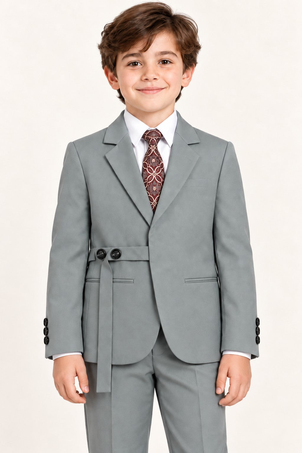 Piccolo Boys 3-Piece Premium Party Wear Blazer Pant Set with Adjustable Waist Belt & Tie -Green