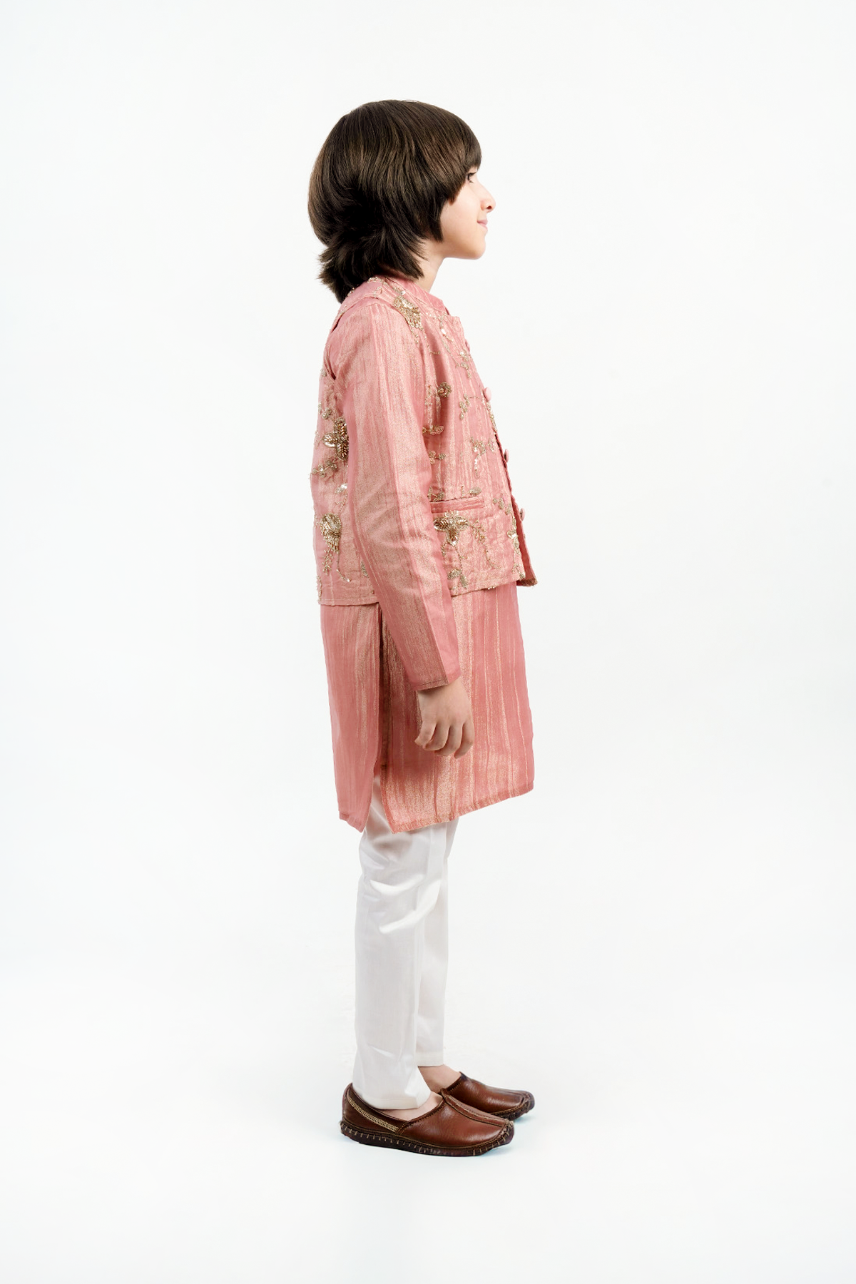Piccolo Boys Embroidered Nehru Jacket Kurta & Payjama Set-Peach