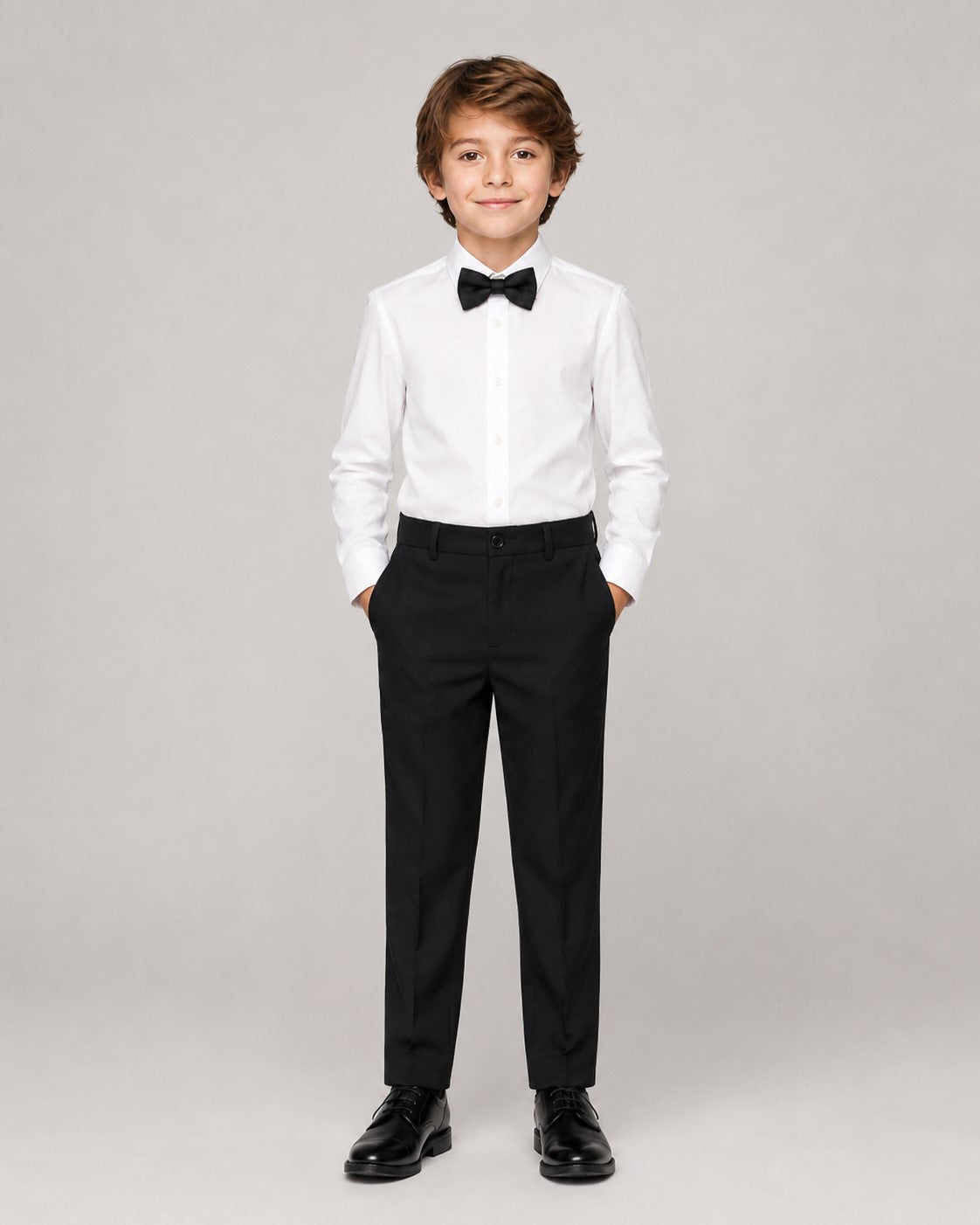 Piccolo-Boys Classic Solid 3 Piece Party Wear Tuxedo Blazer Suit Set with Bow Tie-Black