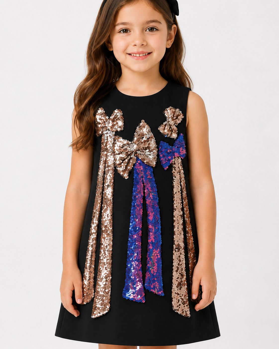 Piccolo Girls Multi Sequin Bow Party Wear Dress