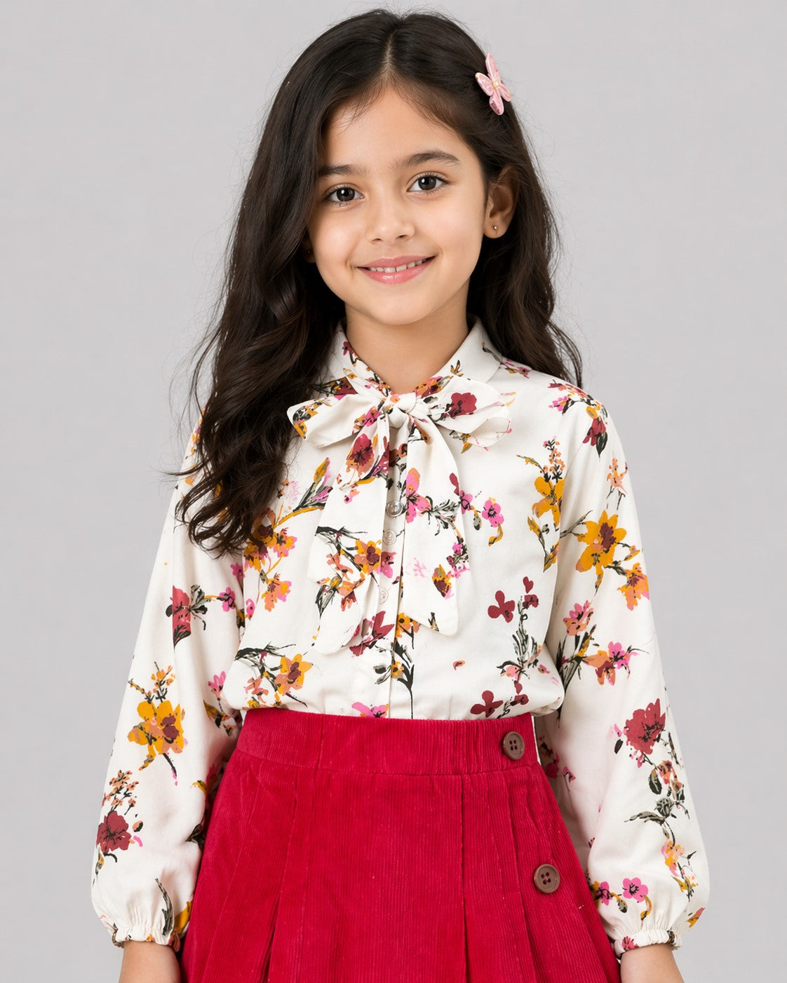 Girls Pleated Skirt And Floral Top Set