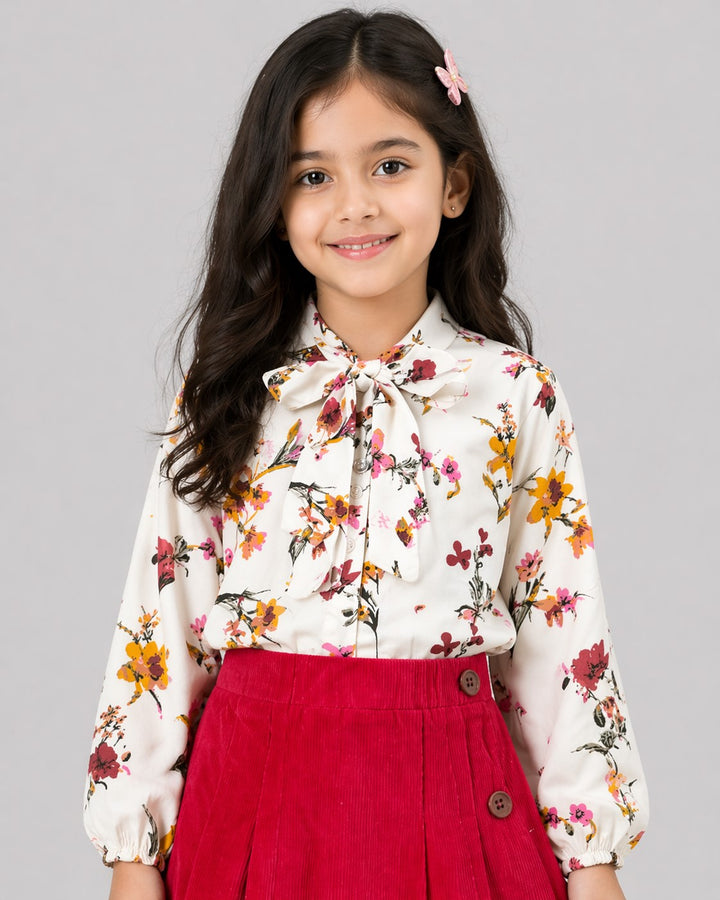 Girls Pleated Skirt And Floral Top Set