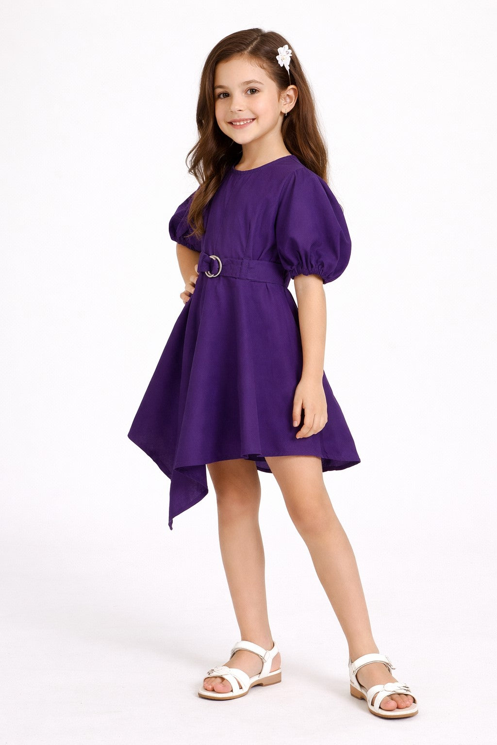 Purple stylish ballon sleeves dress