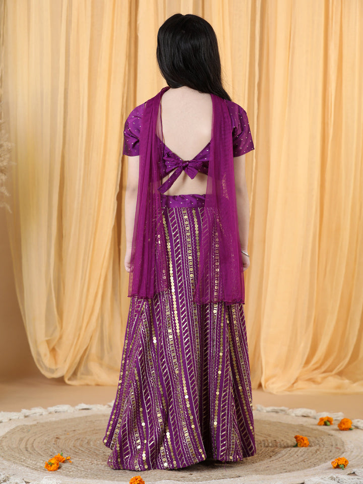 Girls Embellished Thread Work Ready to Wear Lehenga &amp; Blouse With Dupatta