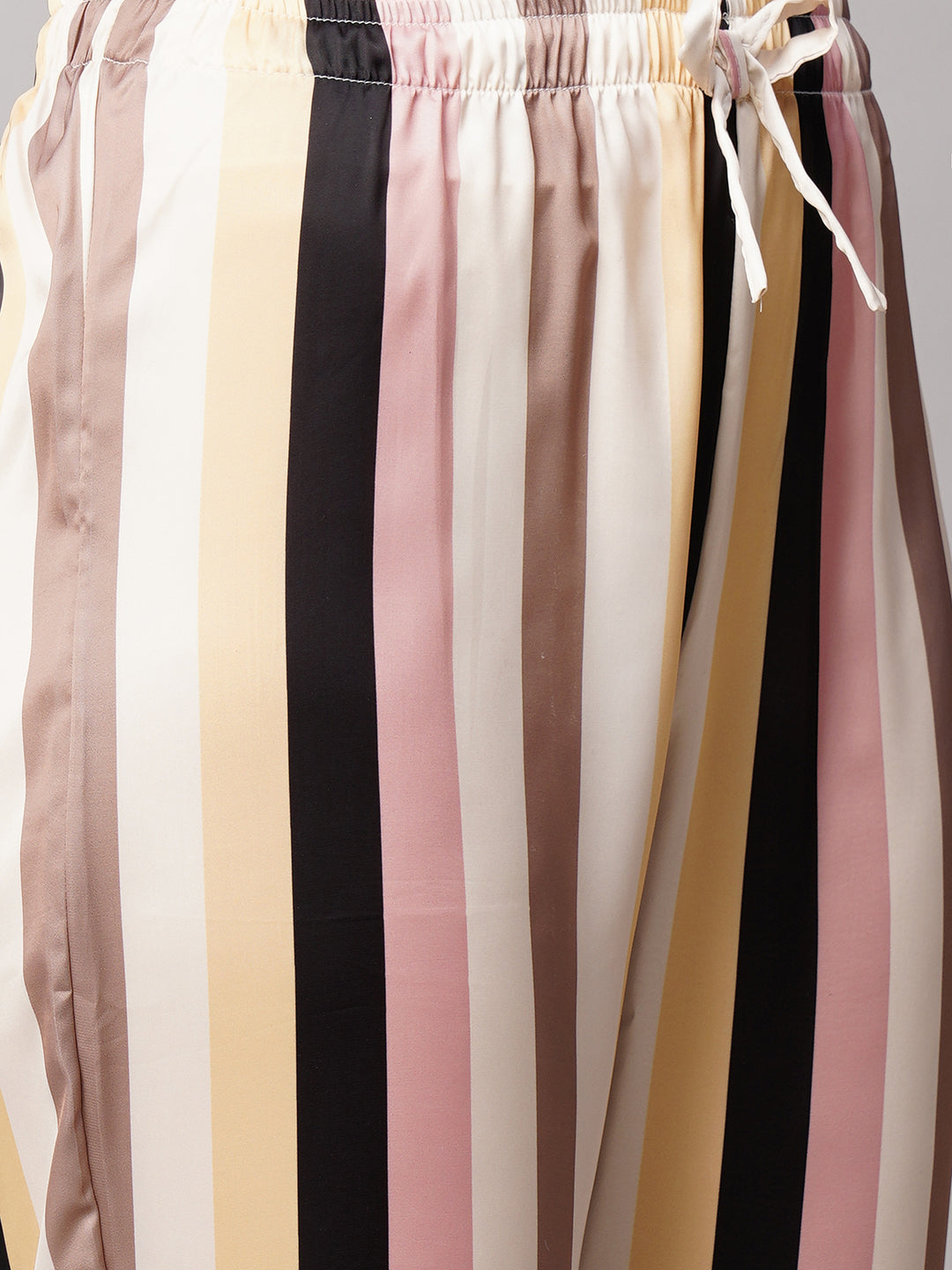 Women 2 Pieces Striped Satin Night suit