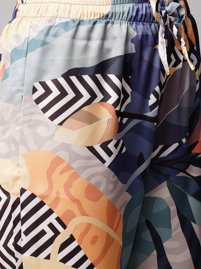 Women 2 Pieces Printed Satin Night suit