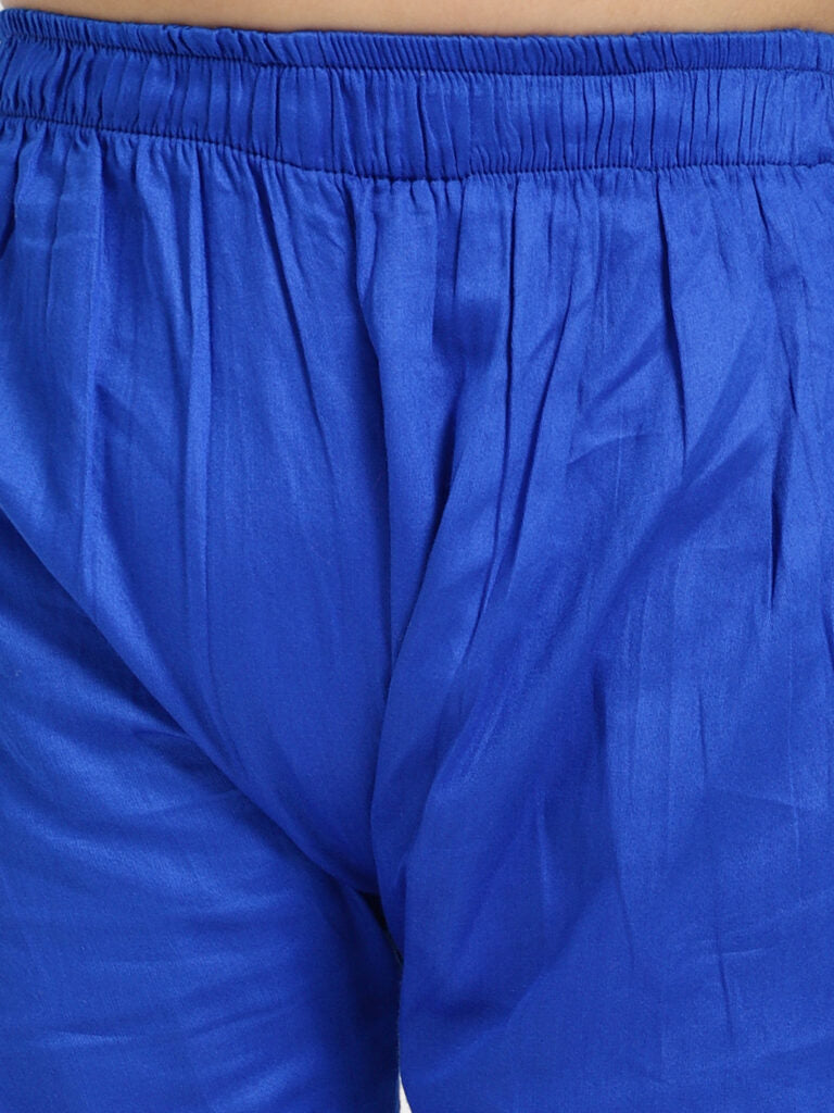 Royal Blue Printed Full Sleeve Kurta Pyjama Set