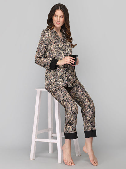 DRAPE IN VOGUE Women Black &amp; Brown Printed Night Suit