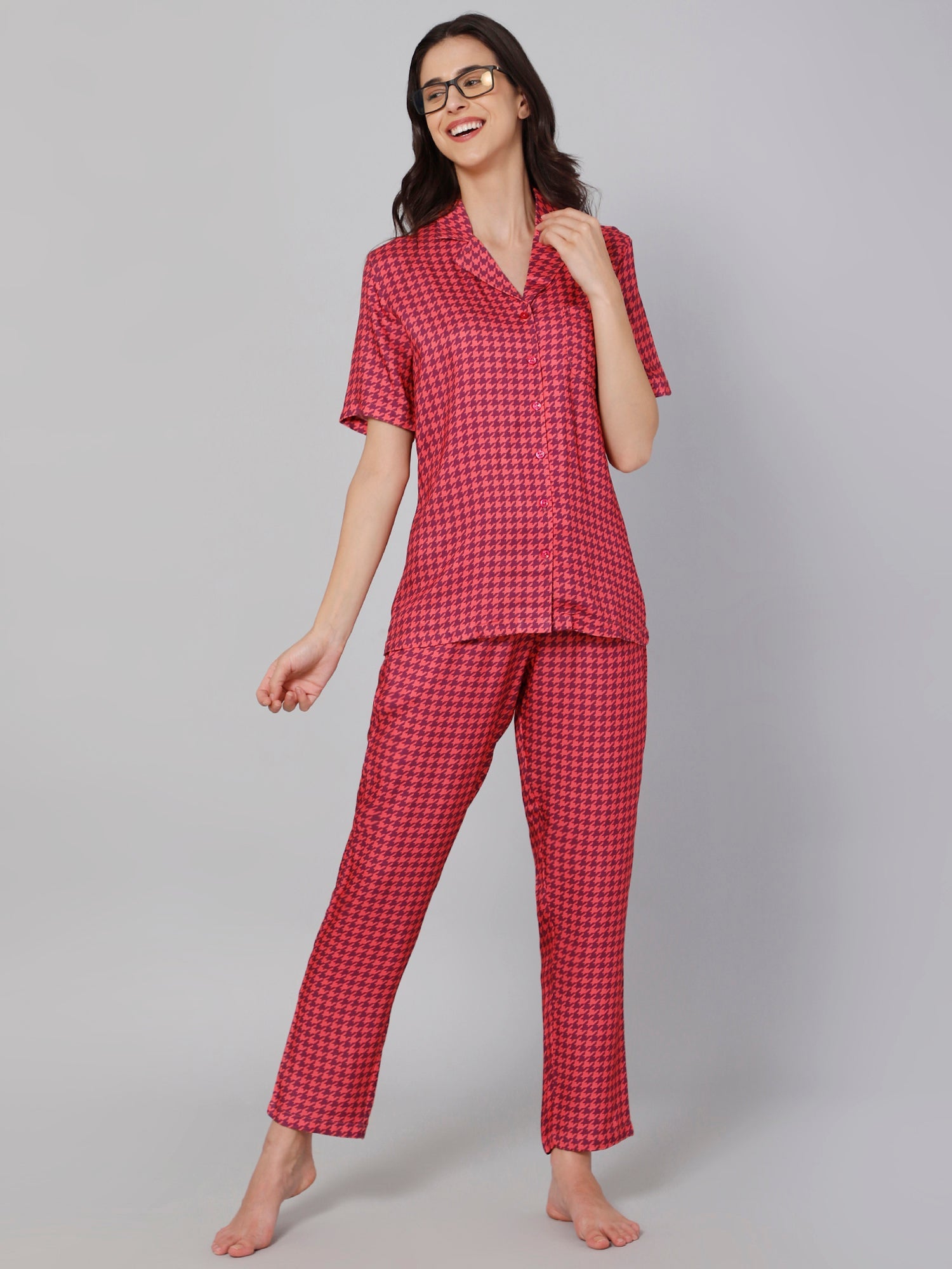 Women Pink Printed Night suit
