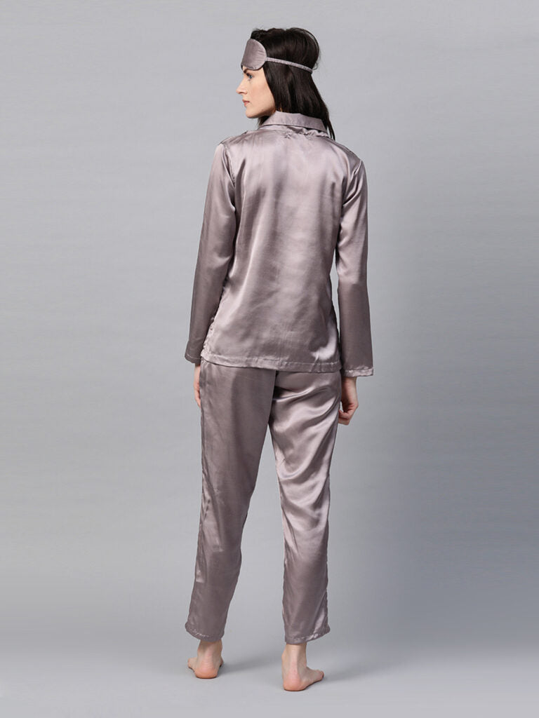 Women Grey Solid Night Suit