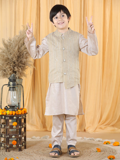 Piccolo Boy's Cream Kurta Pyjama with Gota Lining Jacket